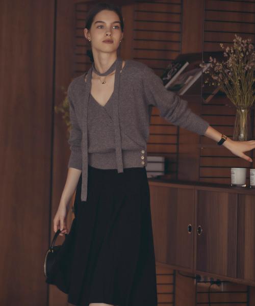 Tilaidai Tie Set Raccoon Wrap Cardigan_Gray