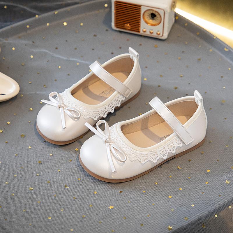 Spring Girl's Princess Shoes Frilly Pink Beige Children Flats Sweet Plain-colored Party-perfect Toddler Kids Leather Shoe 22-31