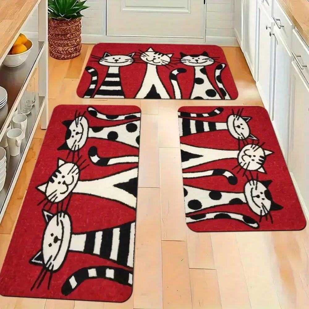 VIKAMA 1/2PCS Cute Cat Printed Washable Kitchen Floor Mat Porch And Balcony Long Strip Carpet Entrance Door Mat Home Decoration