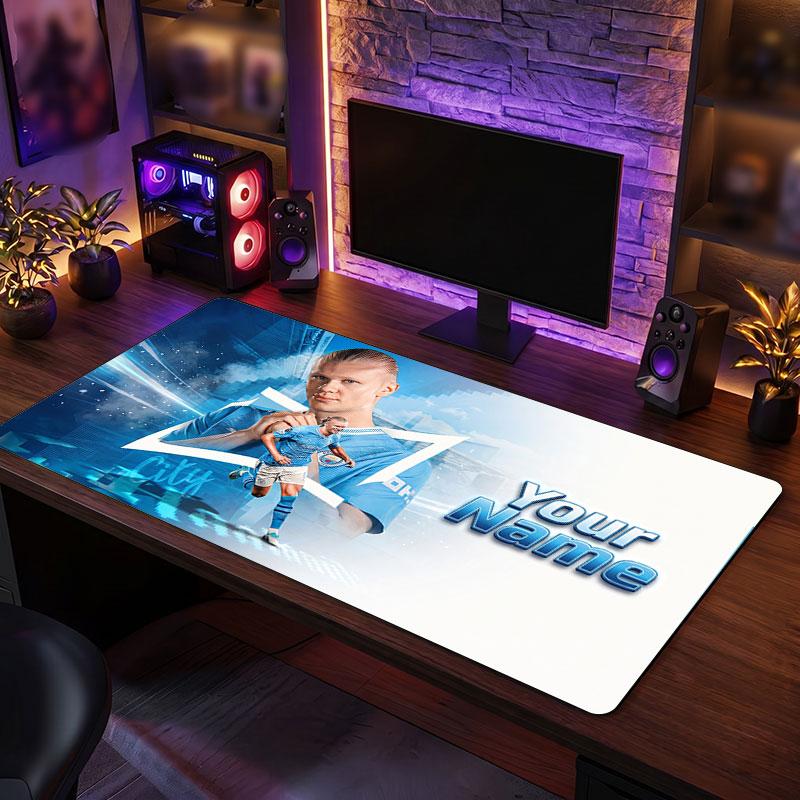 Erling Haaland Custom Large Mouse Pad, Personalized Name Text Print, Football Logo Non‑Slip Desk Mat Gaming Gift
