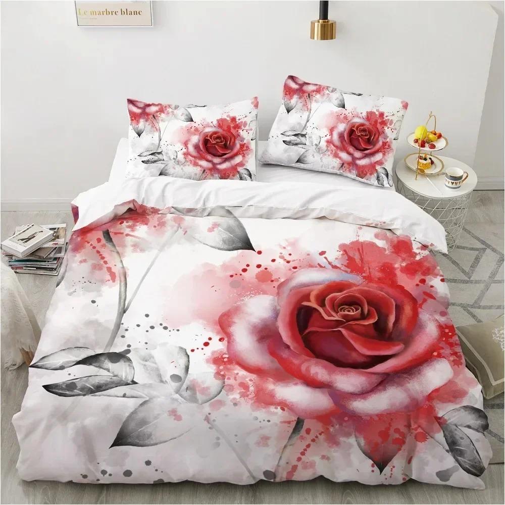 Pink Rose Flowers Bedding CollectionDuvet Cover Comforter Bed Collection Quilt Cover PillowcaseKing Queen Twin Size Boys Girls Adultse