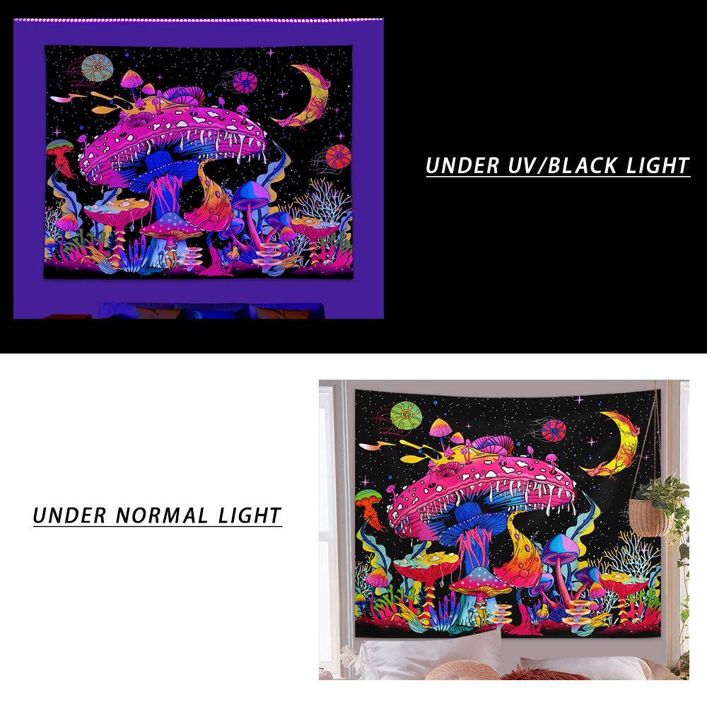 1pcFluorescent colored mushroom tapestry, ultraviolet black light natural plant forest moon flower mysterious night sky tapestry