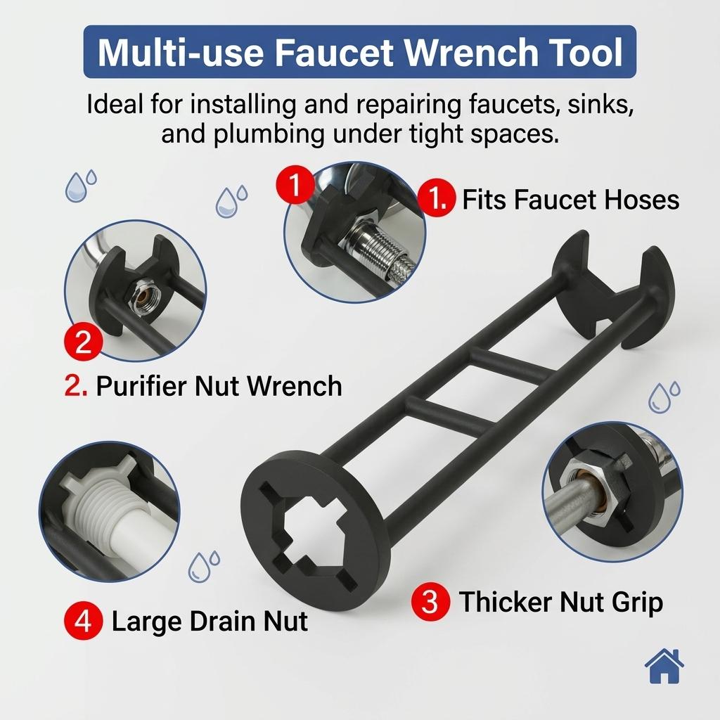 Multi Function Faucet Wrench For Sink And Water Pipe Repair Tool With Anti Slip Design