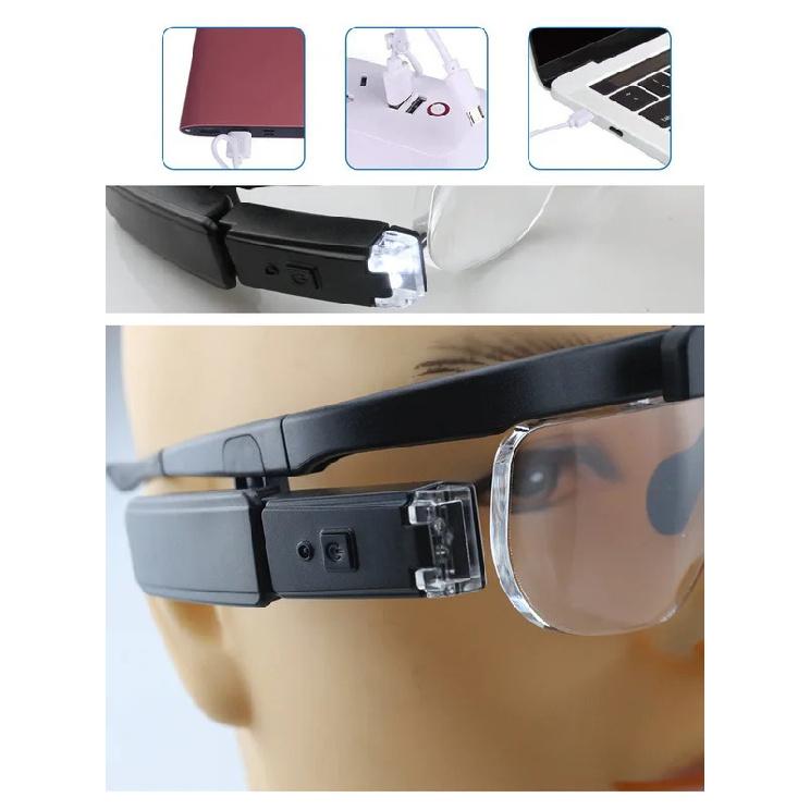 High Definition Head Mounted Glasses Magnifying Glass Overlay Lens LED Light Electronic Motherboard Inspection And Maintenance