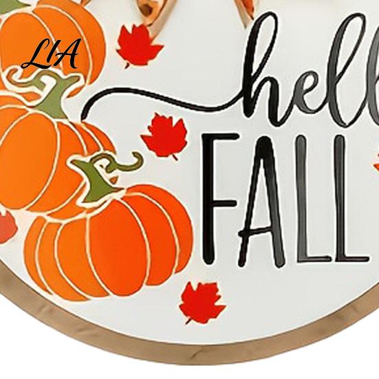 Autumn Gift for Friends Hello Fall Door Hanger, Wooden Pumpkin Welcome Sign with Bow, Wall Hanging Plaque Rustic Wreath Thanksgiving Front Porch