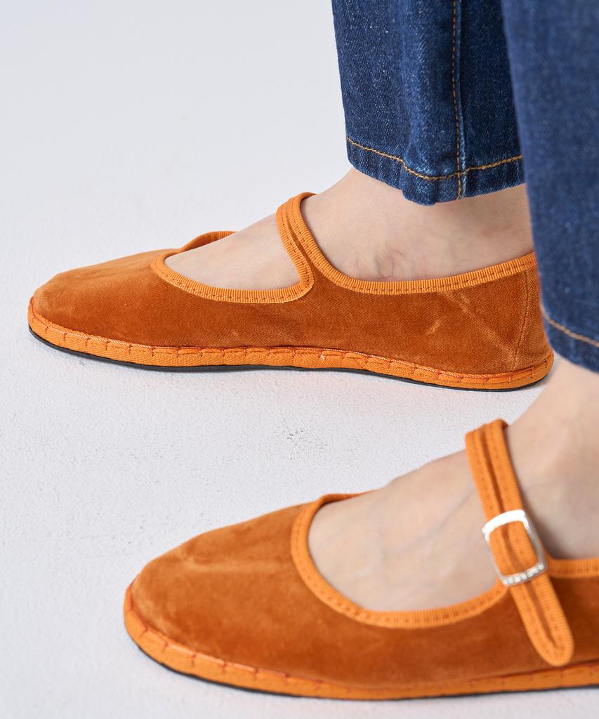 Drogheria Crivellini Cotton Velvet Mary Jane Flats_Orange Collar