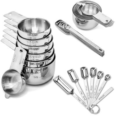 Juego de Tazas y Cucharas Medidoras de Acero Inoxidable 14PCS con Nivelador, Ingredientes Secos y Líquidos, Perfecto para Cocinar y Hornear