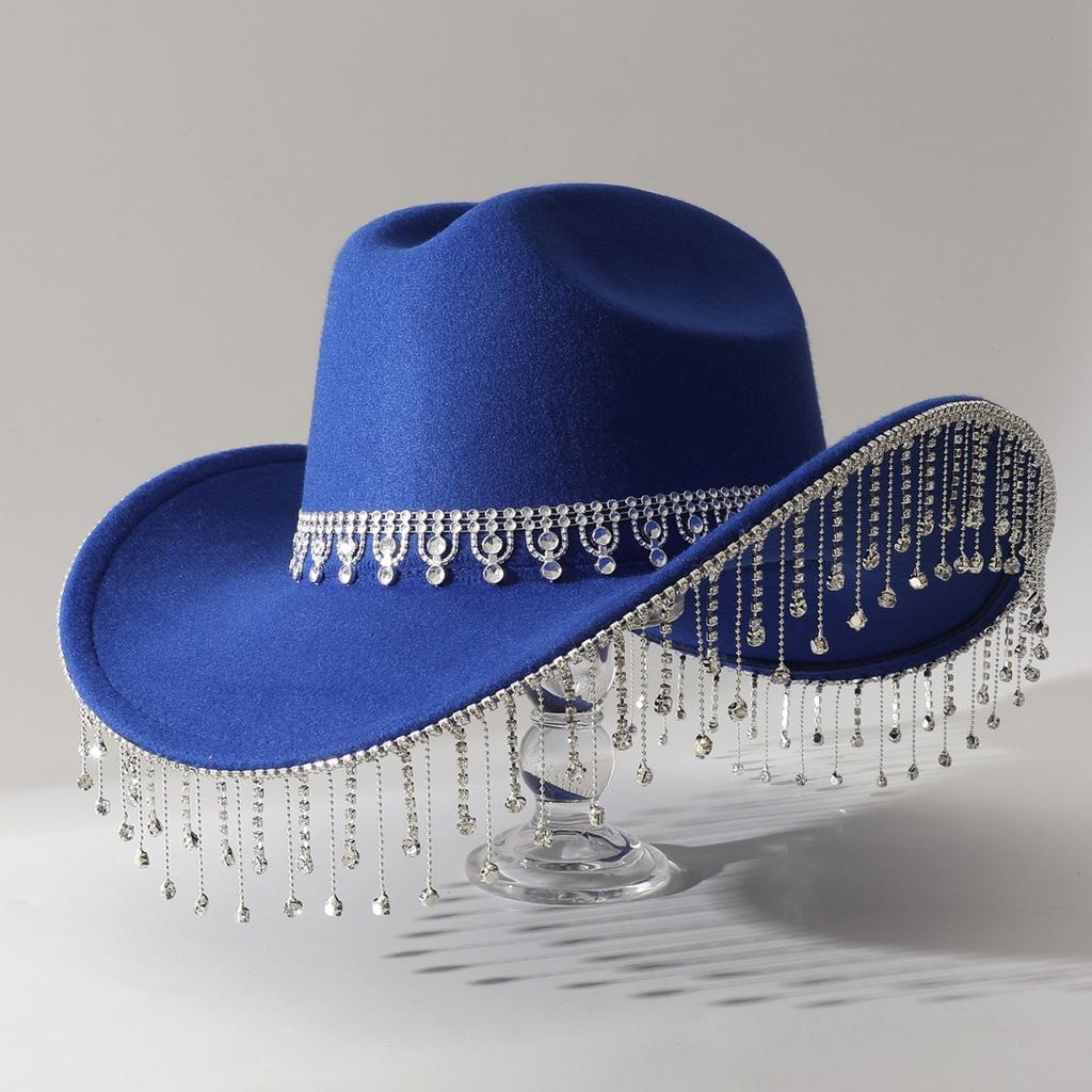 Popular Women's British Elegant Hat with Luxurious Rhinestone Chain and Rhinestone Tassels for Engagement and Vacation