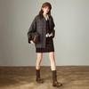 Chuyu Women's 100% Lamb Wool Plaid Tweed Corduroy Overcoat