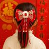 Flower Bow Ribbon Hair Clip Red Hanfu Hair Ornamen Chinese Style New Year Hairpin  Festival