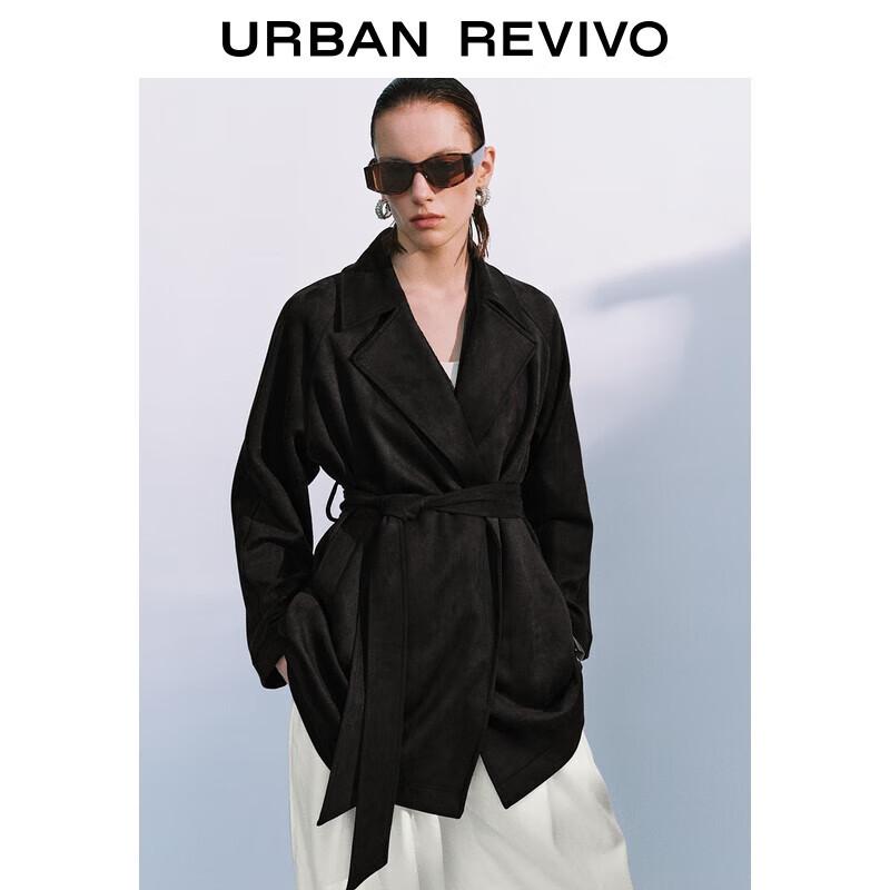 UR Women's Elegant Retro Lapel Belt Trench Coat