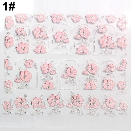 3D Embossed Pink Flowers Design Nail Art Decal Tips Stickers Manicure Tool