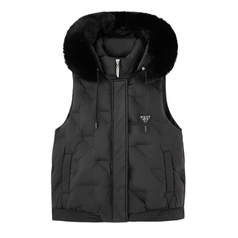 Hooded large fur collar cotton vest removable hat autumn and winter down cotton vest fashion thermal vest jacket batch