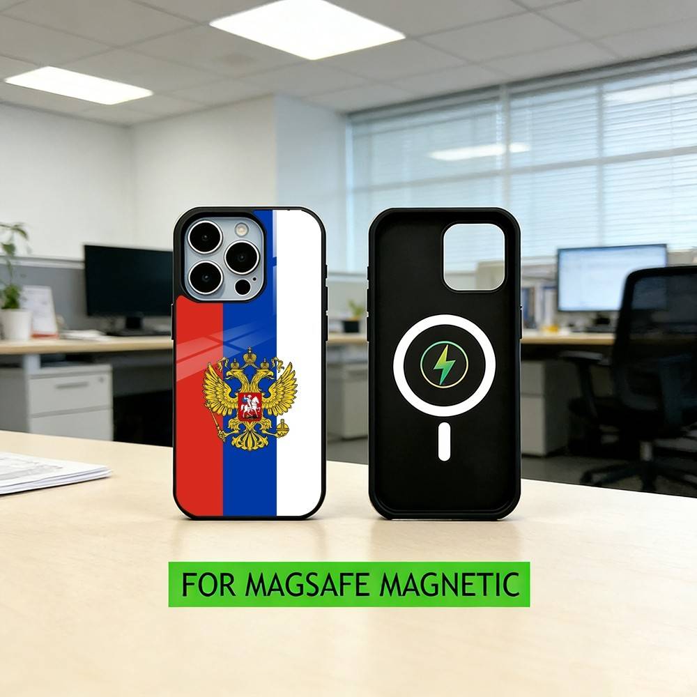 

Russia F-Flag National Emblem Phone Case For iPhone17,16,15,14,13,12,11 Plus,Pro Magnetic with Magsafe Wireless Charging iPhone13