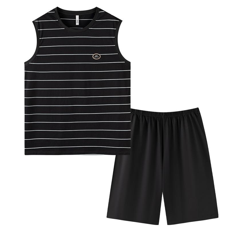 Cotton pure cotton vest pajamas men's summer sleeveless shorts pure cotton teen student loungewear men's suit