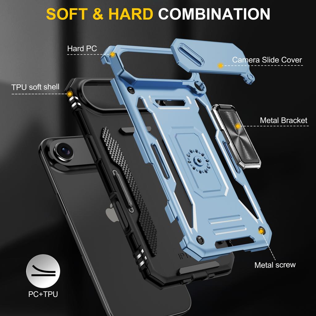 For iPhone Air Case Kickstand Slide Lens Lid PC + TPU Drop-Proof Phone Cover