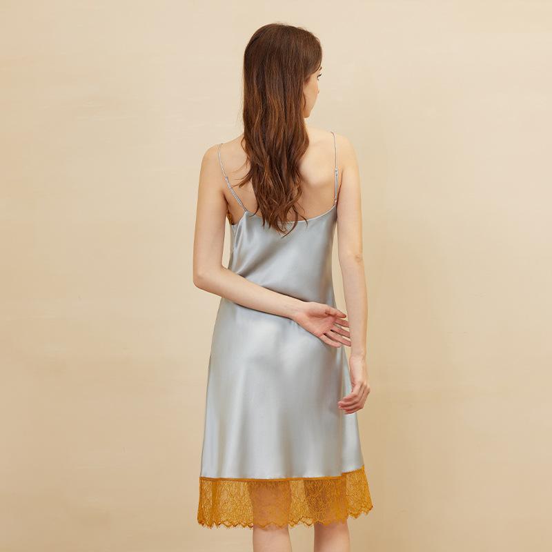Mulberry Silk Home Slip Nightdress Casual Dresses Silk Suspender Skirt Lace Hem Elegant Dress Sleep Wear Ladies Sexy Nightwear