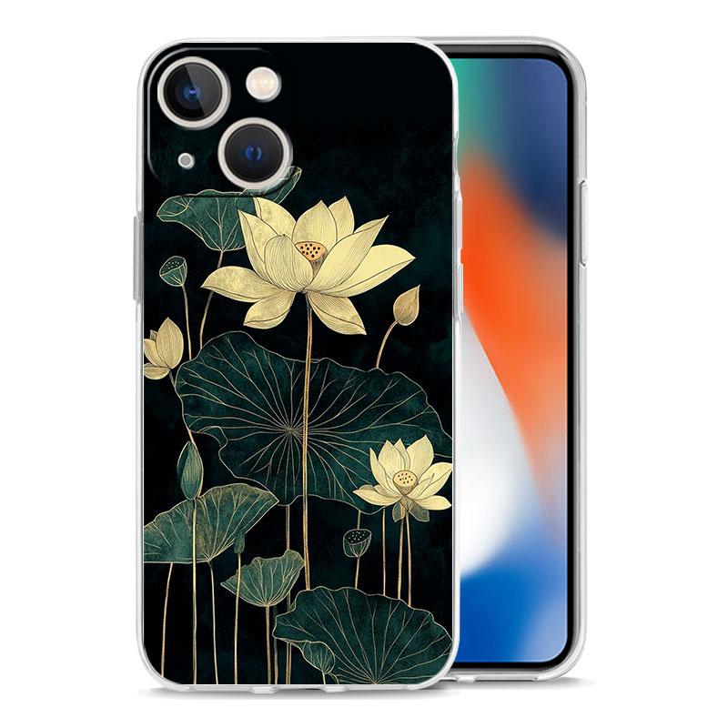 Phone Case For iPhone 17 Air Cases iPhone 16 15 12 13 14 Pro Max SE 7 8 Plus iPhone11 Clear Cover Ink Wash Painting Flower