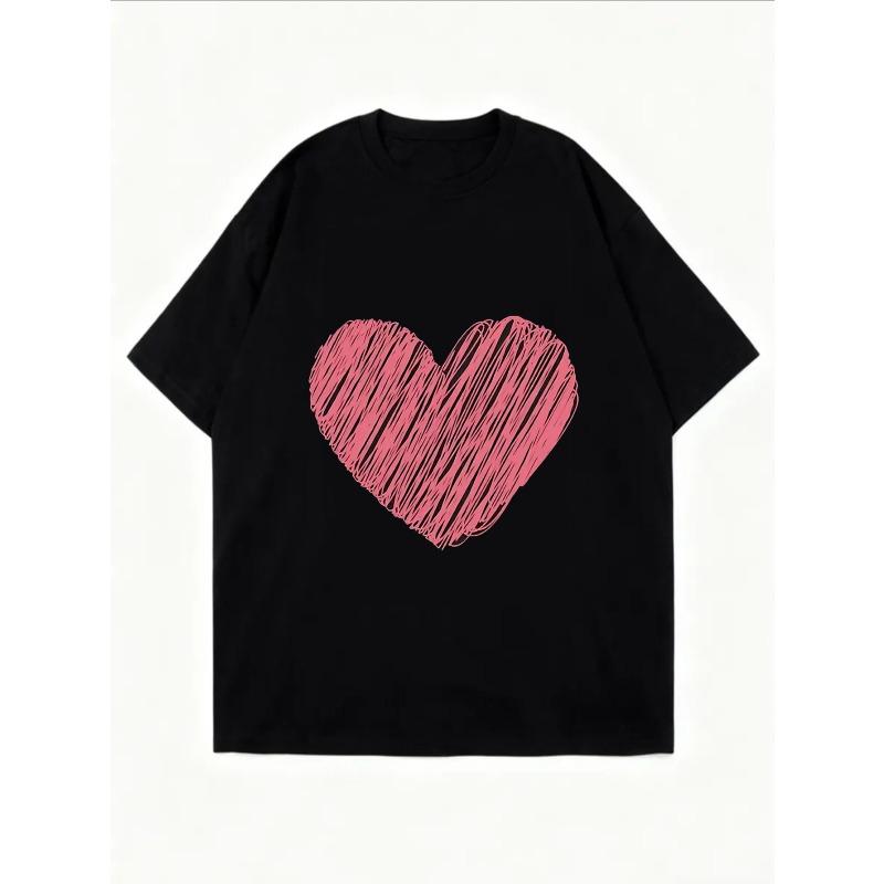 Bílé nadměrné tričko s růžovým potiskem srdce pro běžné nošení