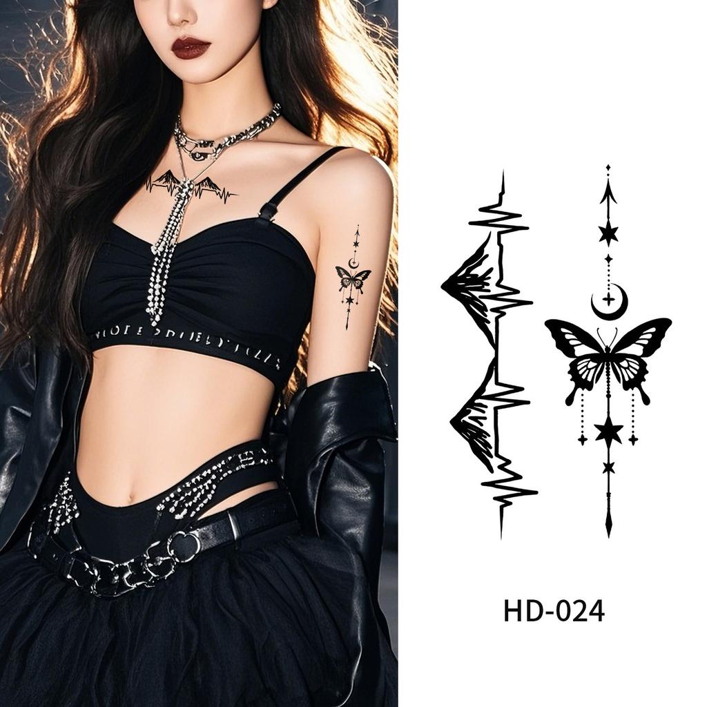 Cross Border New Item Dark Butterfly Tattoo Sticker Sexy Half Arm Flower Collarbone Decoration High-end Feeling