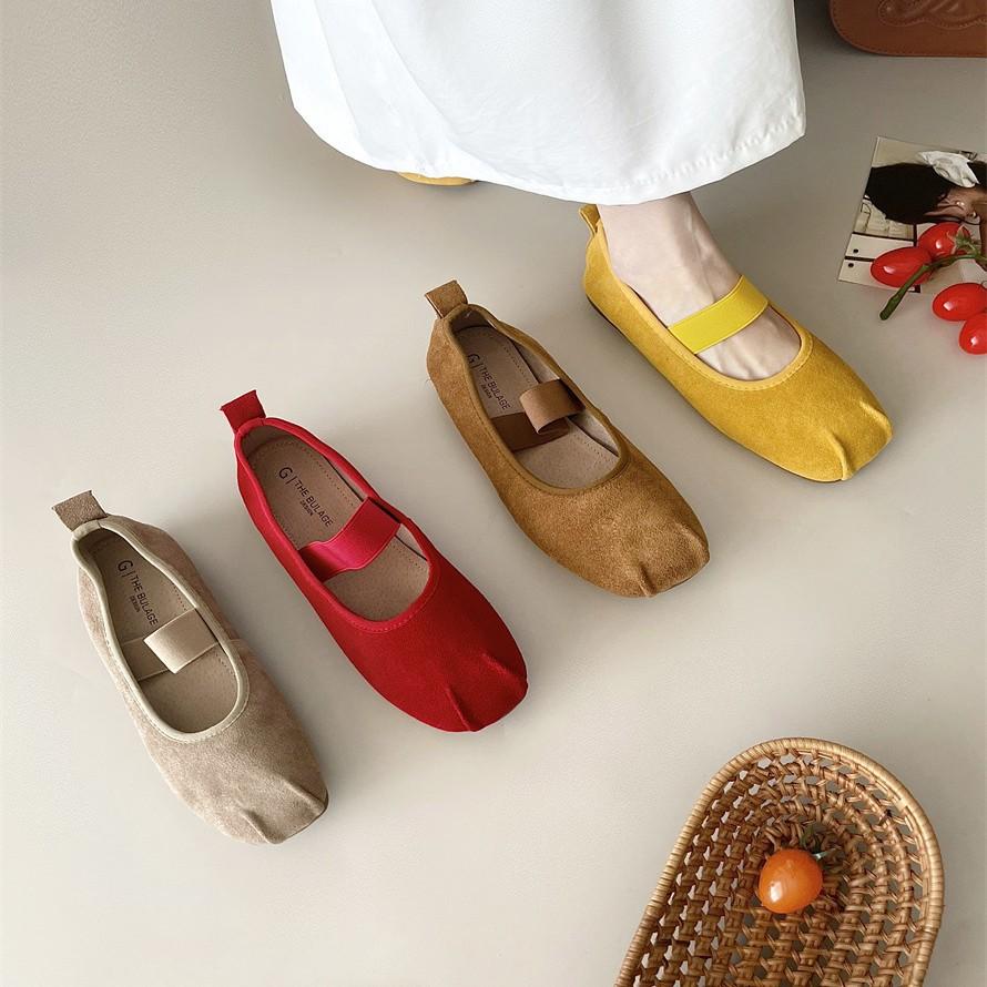 Leather single shoes women's shoes flat 2025 new retro soft-soled grandma shoes one-word elastic band square head Mary Jane shoes