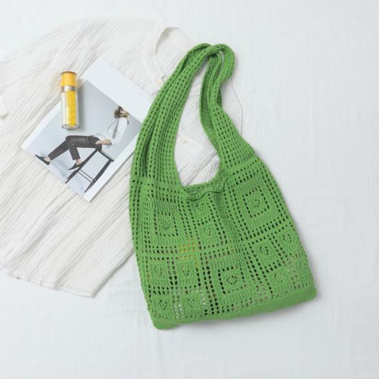 Women Shoulder Bag Wide Straps Large Capacity Solid Color Handbag Commuting Style Decorative Knitting Shoulder Bag