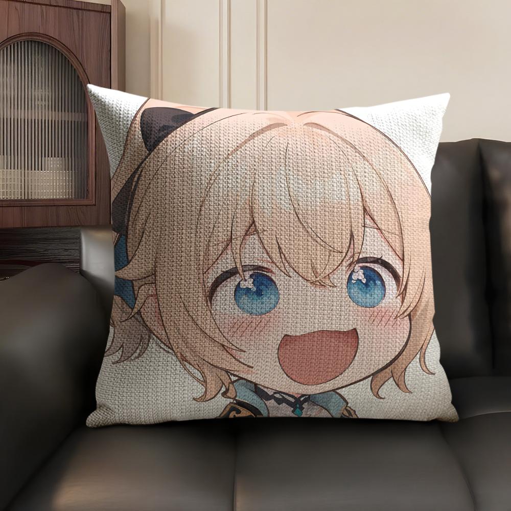 Jean Cute Cute Genshin Impact Cushion Cover Natural Linen Organic Fabric DoubleSided Printing Sofa Home Decor Gift Pillow Case