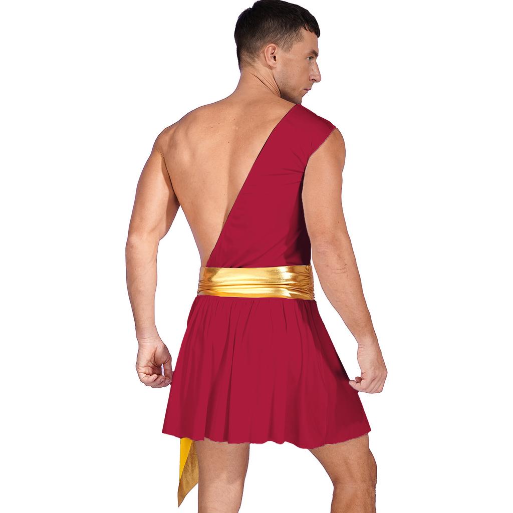 Costume Cosplay Greco Antico da Uomo Vestito a Ruffle Monospalla Cintura Metallizzata Arricciata Costume di Halloween per Performance
