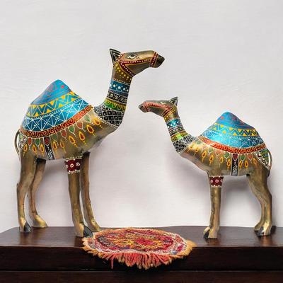 Royal Rajasthani Handcrafted Iron Camel Statues - Set of 2 | Hand-Painted Vibrant Décor | Perfect for Festive, Wedding, Corporate Gifts (Camels)