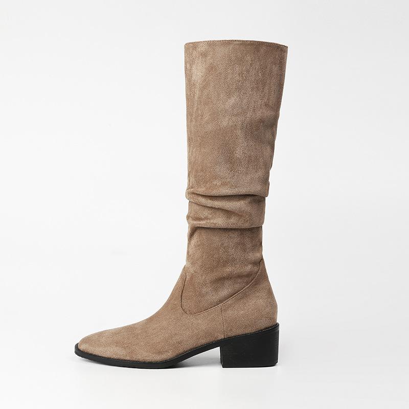 Pile boots women's western cowboy boots 2025 new small tall knight boots retro suede pleated boots