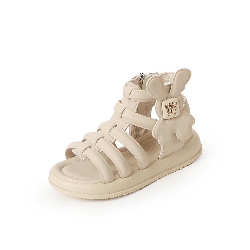 Kids Beach Shoes Open Toes Non-slip Girls Roman Sandals with Cute Rabbit Ins Trendy 2025 New Fashion Children Princess Shoes