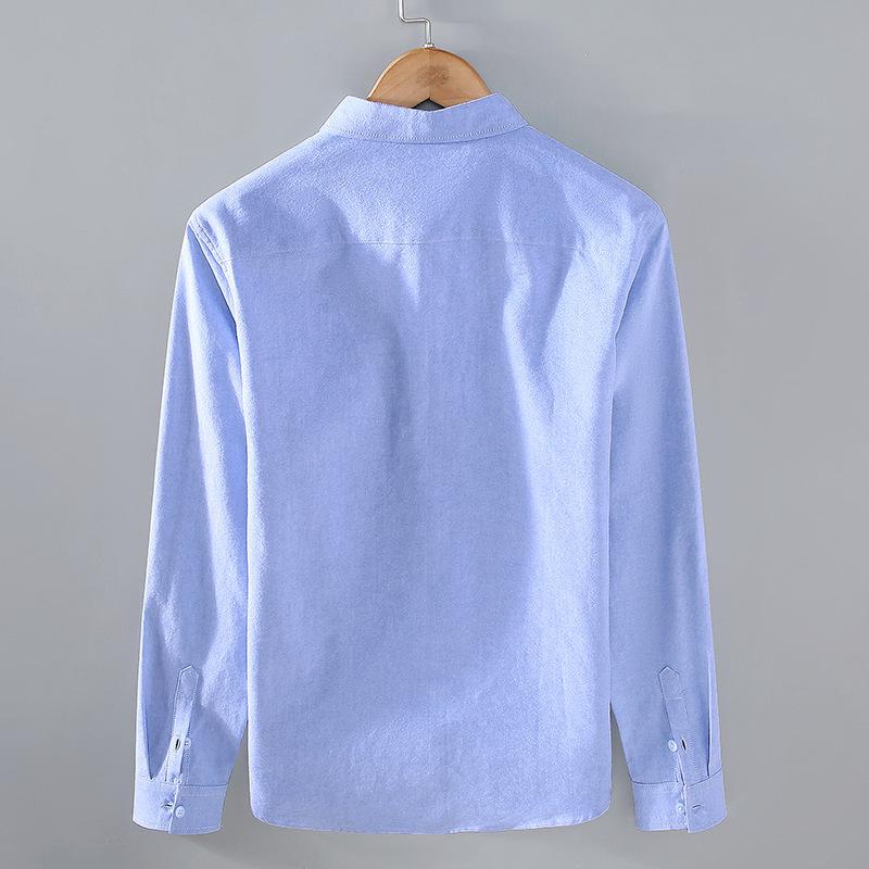 Men's High-End Oxford Long-Sleeve Shirt - Pure White Japanese Hong Kong Style - Spring/Autumn Casual Top