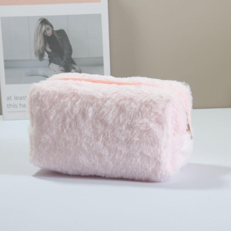 

Плюшевые косметички для женщин Мягкий дорожный органайзер Сумка для косметики Чехол для макияжа для молодых леди и девушек Необходимые вещи розовый