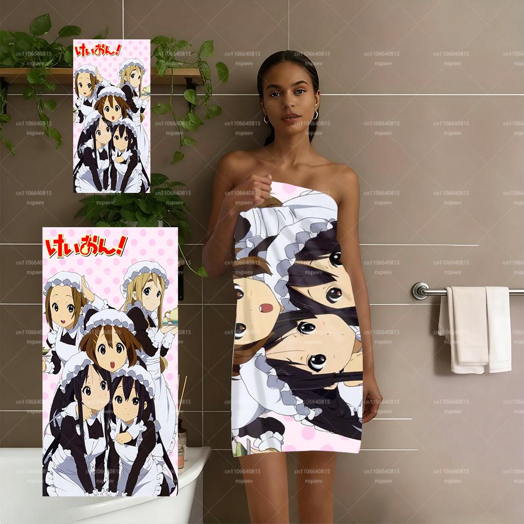 K-ON! Hokago Tea Time Maid Print Beach Towel, Quick Dry Anime Bath Towel, Soft Absorbent Towel for Swimming Camping