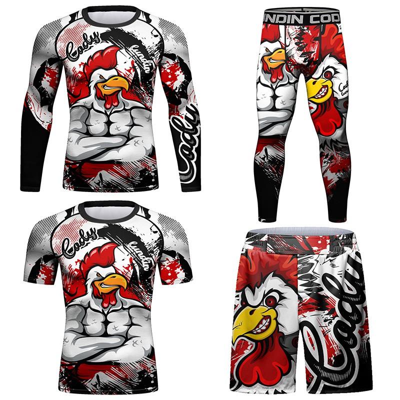 Set Base Layer Sportivo a Compressione da Uomo - Top a Manica Lunga Stampato Traspirante Elasticizzato Pantaloni Corsa Palestra Ciclismo Escursionismo