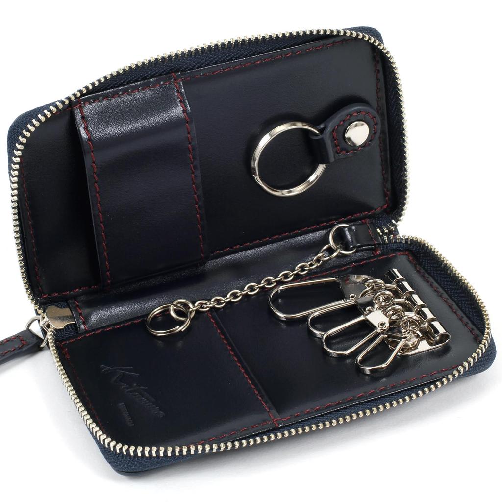 [Kitamura] Tanned Leather Key Case ZH0483 Dark Blue/Wine Stitch [Navy]