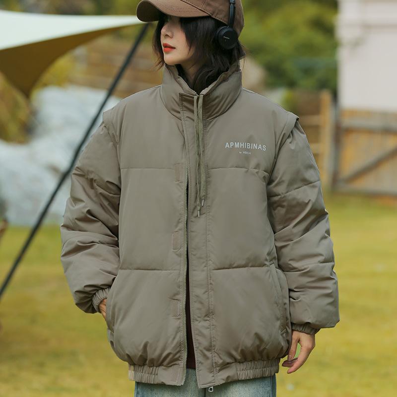 

Two men and women couples wear removable-sleeved vests and two clothes, short stand-up collar bread clothes. XXL хакі