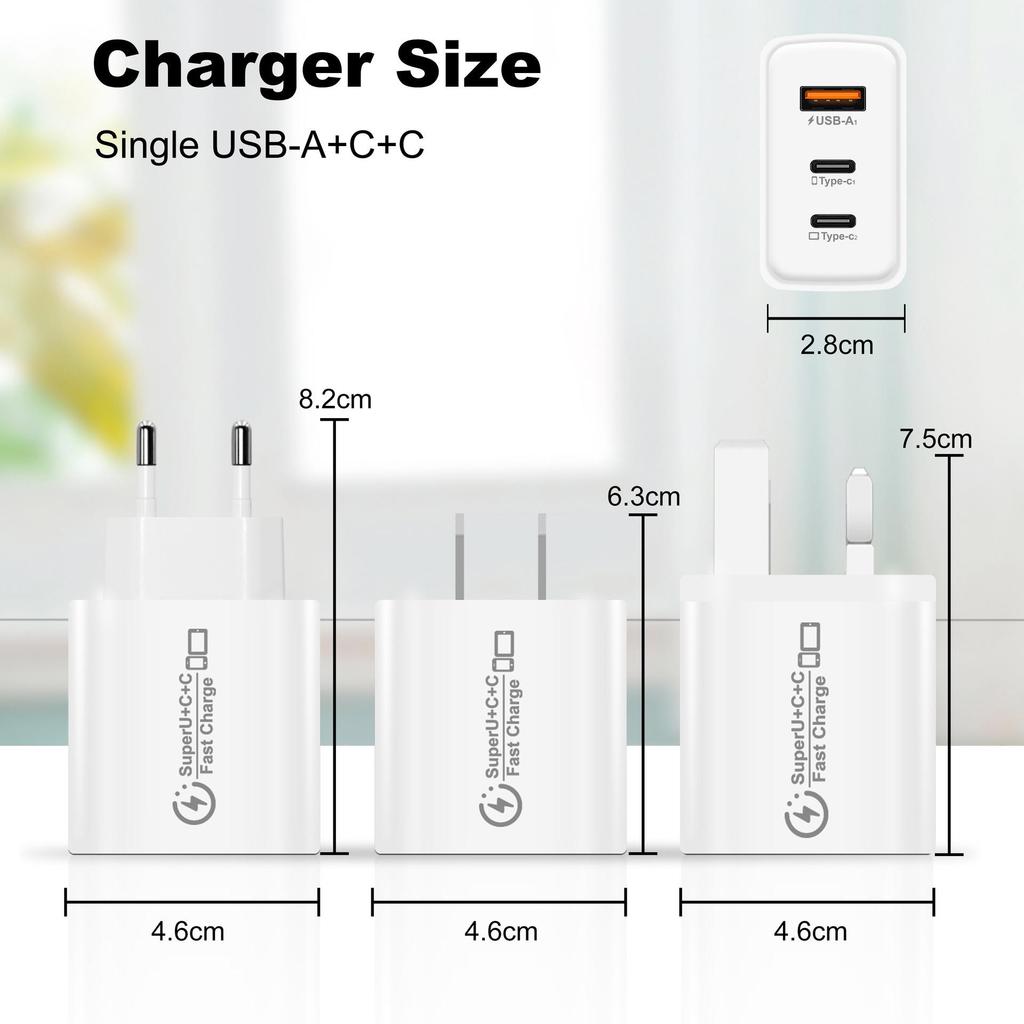 25W Multi-Port Fast Charger Adapter for Apple and Huawei with EU/UK Plugs