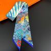 5CM Wide Women Colorful Printing Skinny Bag Scarf Brand Two Layer Silk Foulard Neck Tie Hair Scarves For Ladies