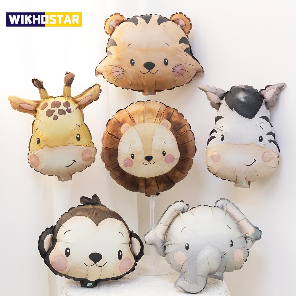 6ks Roztomilý fóliový balónek se safari zvířátky - Lev Tygr Žirafa pro dekoraci na narozeniny Wild One a Baby Shower Dekorace na Jungle párty