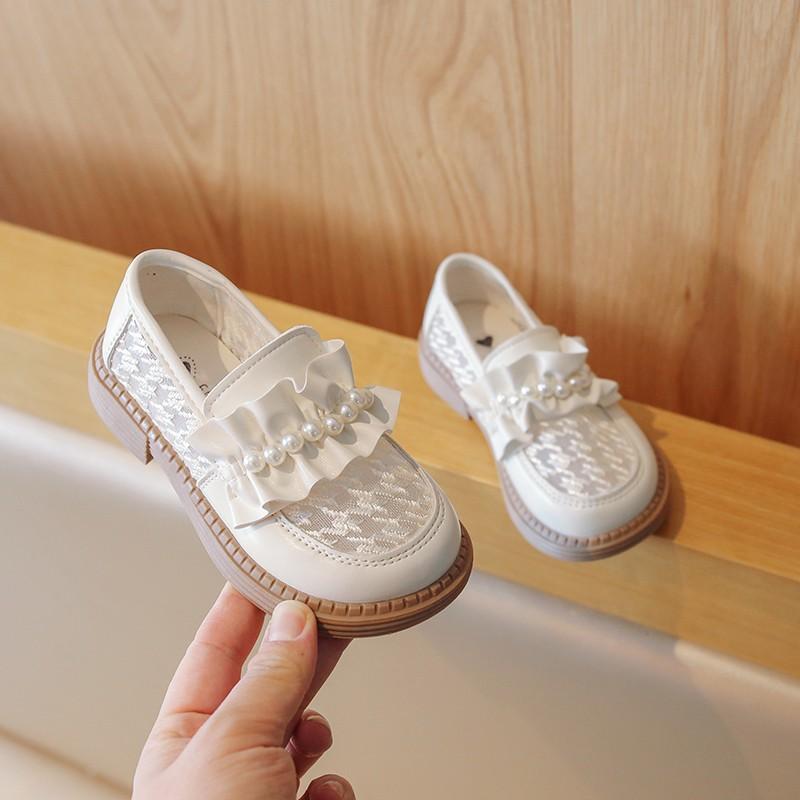 

Обувь для девочек из кожи для вечеринки, свадьбы, детские туфли принцессы с жемчугом, сетчатые, плиссированные, модные детские мокасины без застежек, простые 26