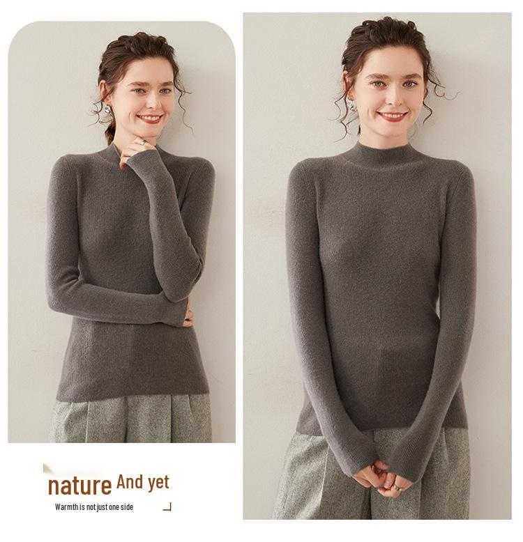 Women's Cashmere Knit Half-High Neck Sweater - Versatile Autumn/Winter Base Layer Top