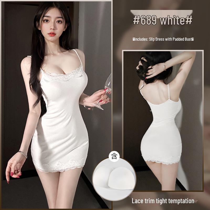 Xianyi Pure Desire Lace Splice Sexy Bodycon Sling Dress - Solid Color Sleepwear 689