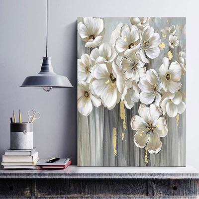 Abstracte Muurkunst Afbeelding voor Woonkamer Olieverf op Canvas Veel Witte Bloemen Hoteldecoratie Huisdecoratie