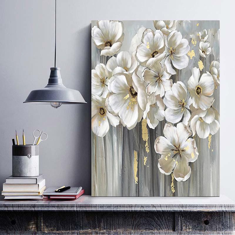 Abstract Wall Art Picture for Living Room Oil Paintings on Canvas Many White Flowers Hotel Decor Home Decor