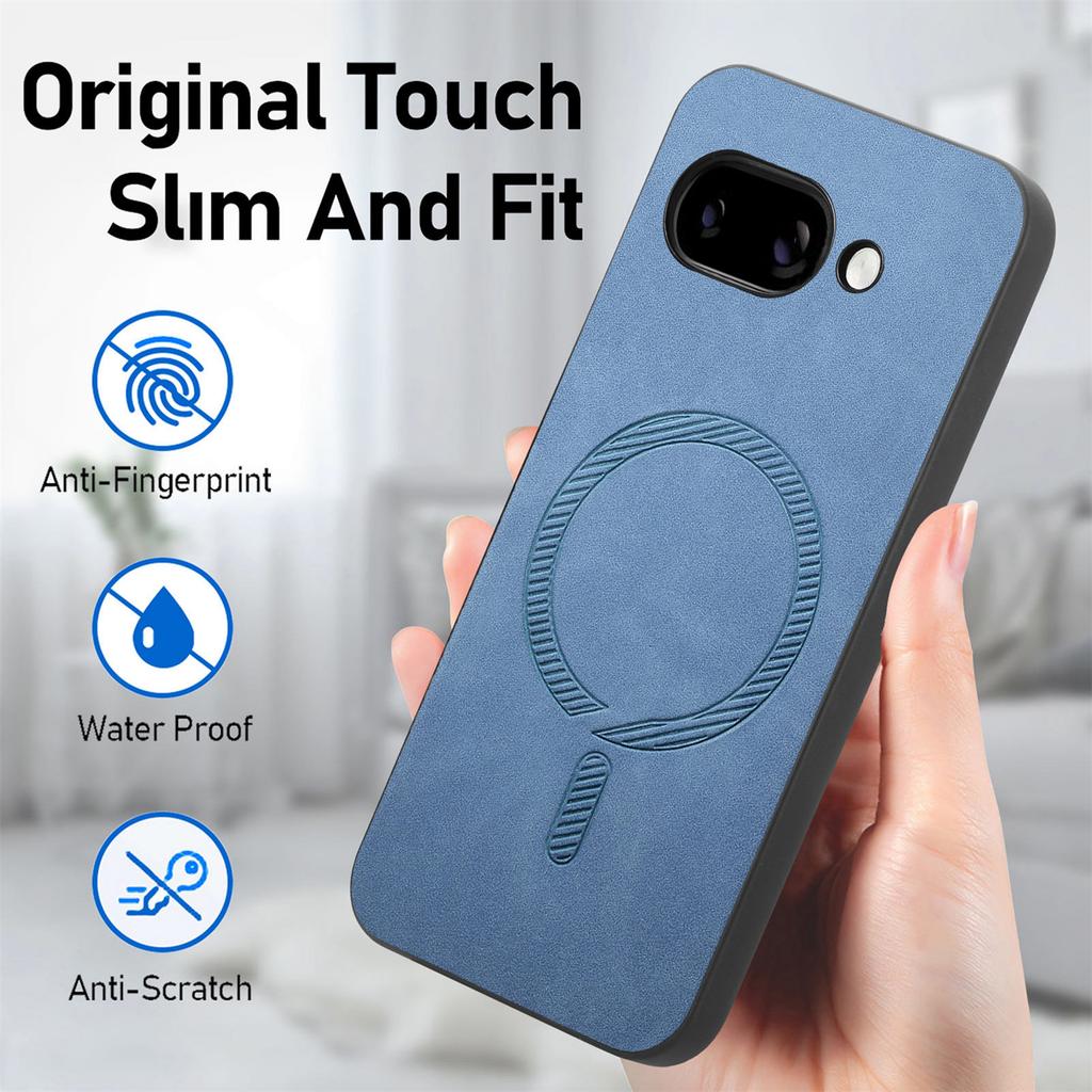 For Google Pixel 9a Leather Back Case Compatible with MagSafe Skin-touch Phone Cover