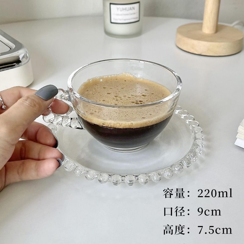 220ML Beaded Glass Beaded Dish Milk Coffee Cup Set Afternoon Tea Cup Transparent Concentrated Coffee Cup Coffee Table Decoration
