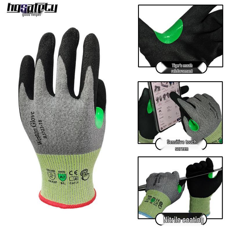 Schnittfeste Nitril-Frosted-Handschuhe, A7-Level, Rutschfest, Durchstichfest, Stahlfadenverstärkt, Touchscreen-kompatibel