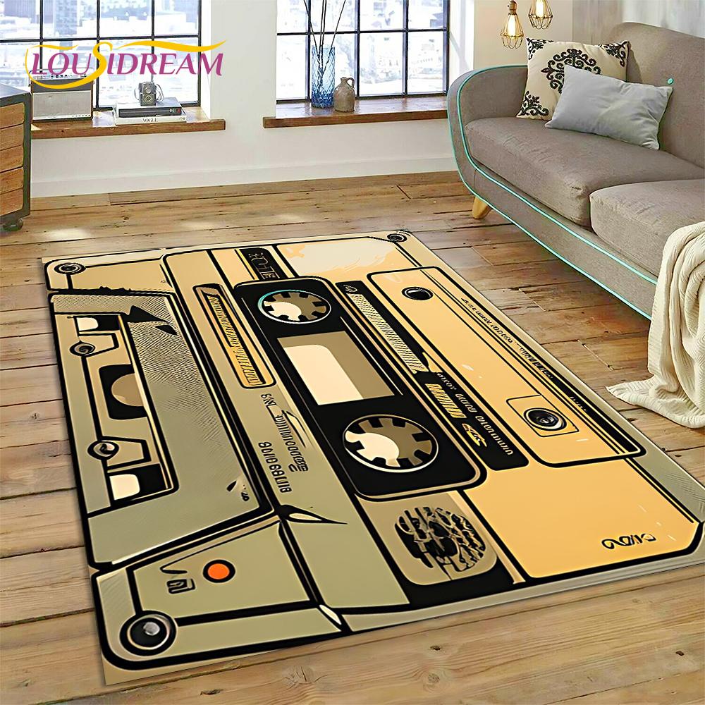 Alfombra con grabadora de casete de música 3D, instrumento de CD retro, para dormitorio, sala de estar, decoración del sofá del hogar, alfombra de suelo para decoración infantil