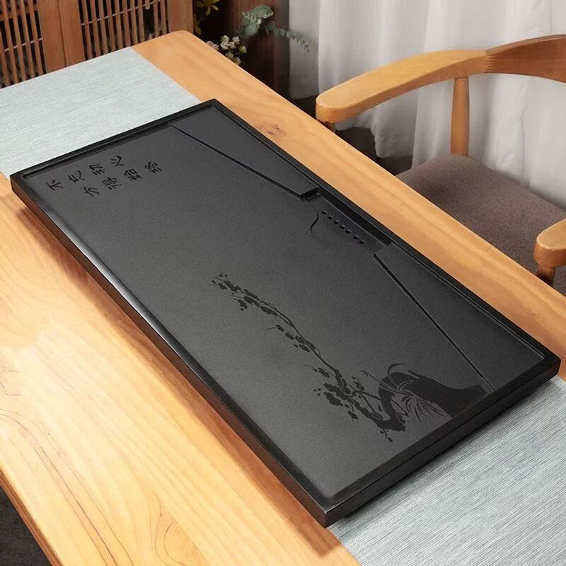 

Rectangular Black Gold Stone Tea Tray with Drainage